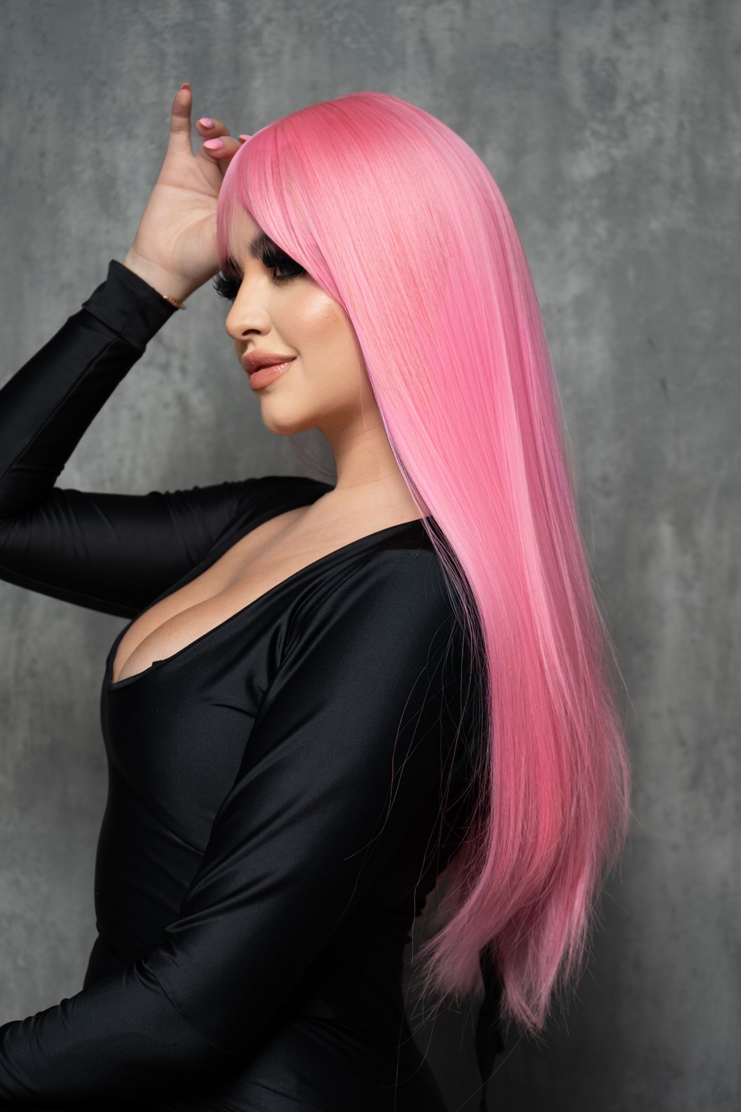 peluca rosada lisa larga mw8268-2